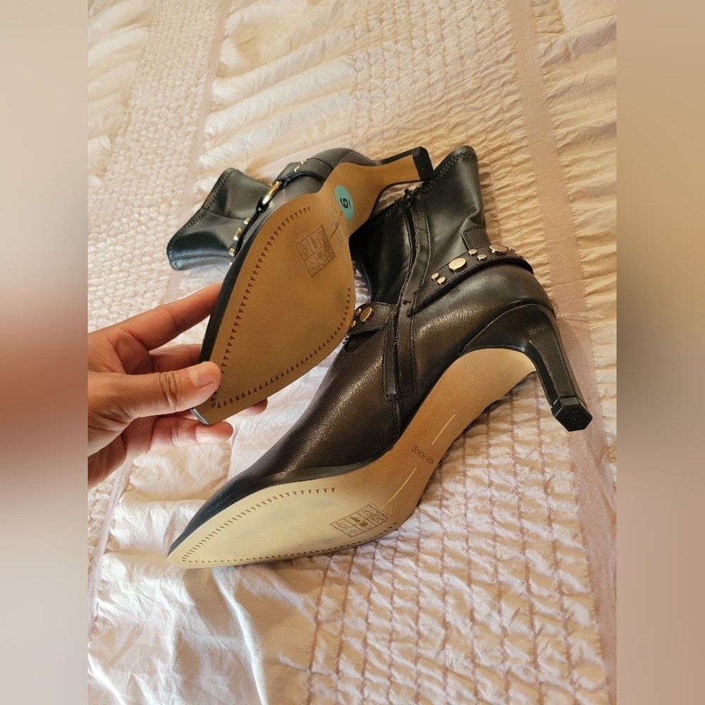 Dolce Vita Black Heeled Boots with Gold Accents - Picture 9 of 11
